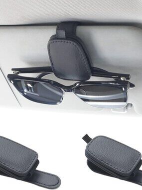 2 Sunglass Holder for Car Magnetic Leather Sunglasses Holder Card Clip - New